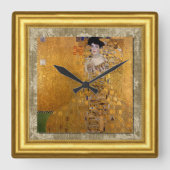 Adele、ゴールドの淑女、グスタフ・クリムト、額装されたキャンバス スクエア壁時計 (正面)