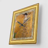 Adele、ゴールドの淑女、グスタフ・クリムト、額装されたキャンバス スクエア壁時計 (傾斜)