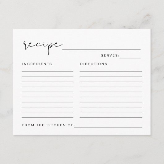 ADELLAミニマモダンリストブライダルシャワーレシピカード エンクロージャーカード (正面)