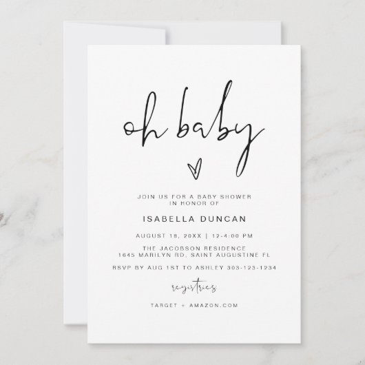 ADELLAミニマモダンリストOhベビーシャワー招待状 招待状 (正面)