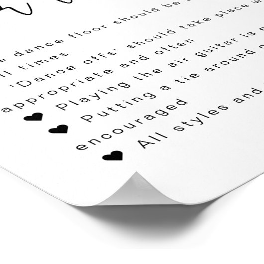 ADELLAミニマル結婚リストのダンスフロア規則のサイン ポスター (角)