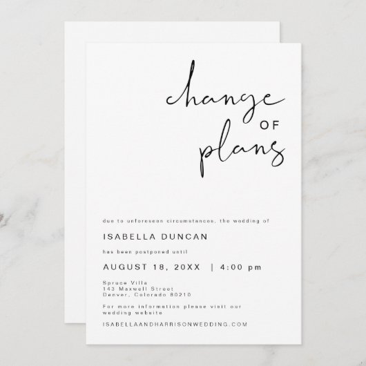 ADELLAモダンミニマ結婚リストの計画の変更 招待状 (正面/裏面)