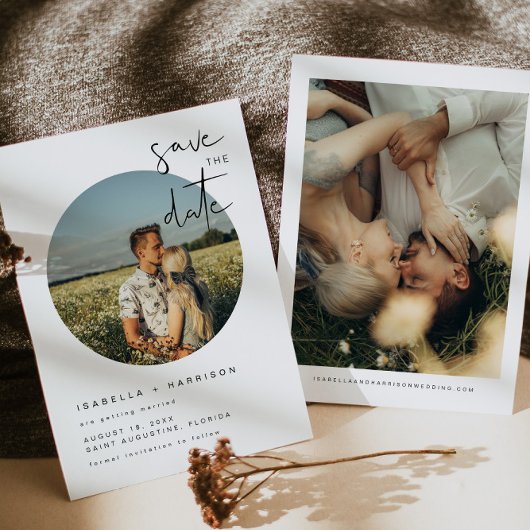 ADELLA-モダンMinimalist Round Photo Save the Date 招待状