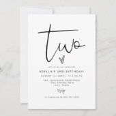 ADELLA Modern Minimalist Two Photo 2nd Birthday 招待状 (正面)