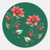 Adesivo redondo Natal verde e Flores Vermelhas ラウンドシール (正面)