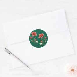 Adesivo redondo Natal verde e Flores Vermelhas ラウンドシール