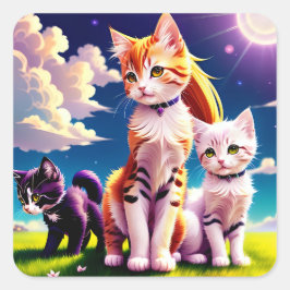 Adesivos Gatos Anime スクエアシール