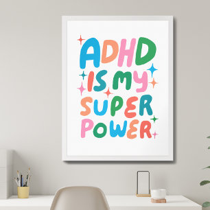 ADHDは私のスーパーパワーカラフルおもしろいバブル文字 ポスター