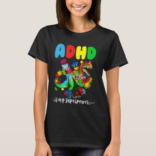 ADHDは私の超大国の恐竜パズル子供へで Tシャツ (正面)