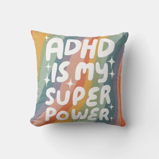 ADHDは私の超大国の陽気なおもしろいバブル文字 クッション (正面)