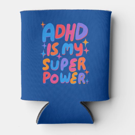 ADHDは私の超大国の陽気なおもしろいバブル文字 缶クーラー (正面)