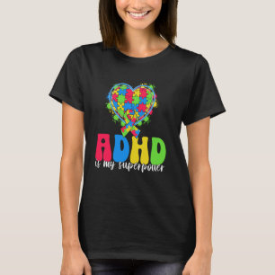 ADHDは私の超大国ハートパズルリボン子供へ Tシャツ
