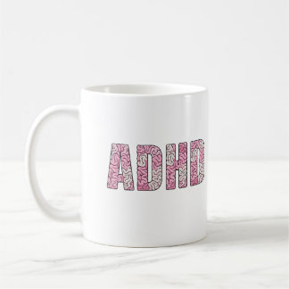 ADHDブレイン レターズ - ピンクとベージュの解剖学テキストアート コーヒーマグカップ