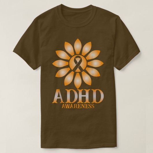 ADHD認識度ひまわりリボン男性へ女性 Tシャツ (デザイン正面)