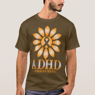 ADHD認識度ひまわりリボン男性へ女性 Tシャツ