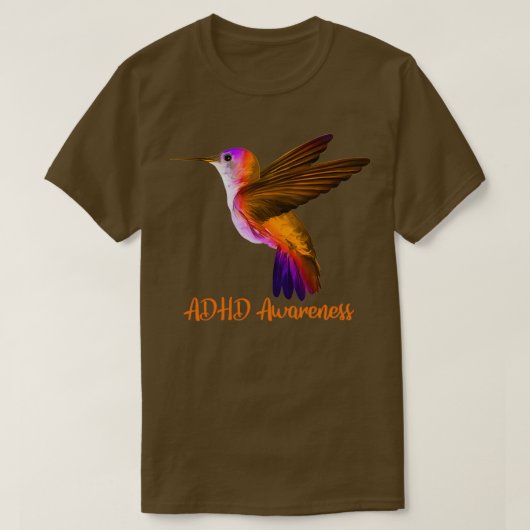 ADHD認識度バードオレンジリボン Tシャツ (デザイン正面)