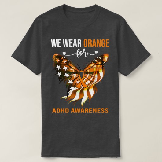 ADHD認識度4th 7月オレンジバタフライ Tシャツ (デザイン正面)