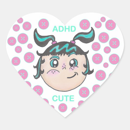 「ADHD かわいい」イラストのADHDステッカー ハートシール (正面)