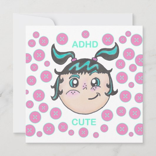 ADHD のかわいいグリーティングカード。「ADHD Cute」イラスト付き (正面)