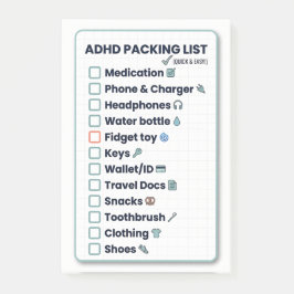 ADHD 旅行用パッキングリスト ミニマリスト旅行チェックリスト ポストイット