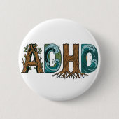 ADHD 自然要素タイポグラフィーデザイン 缶バッジ (正面)
