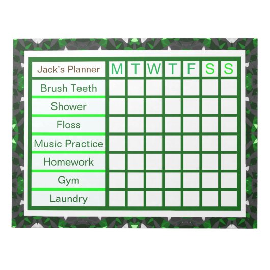 ADHD ADD Boy's Weekly Checklistプランナー ノートパッド (正面)