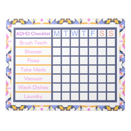 ADHD ADD Girl's Women's Weekly Checklistアラーム ノートパッド (正面)