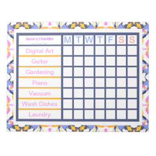 ADHD ADD Girl's Women's Weekly Checklistアラーム ノートパッド