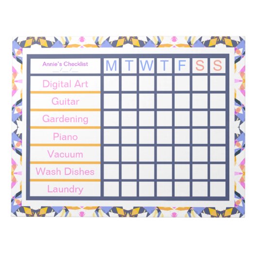 ADHD ADD Girl's Women's Weekly Checklistアラーム ノートパッド (正面)