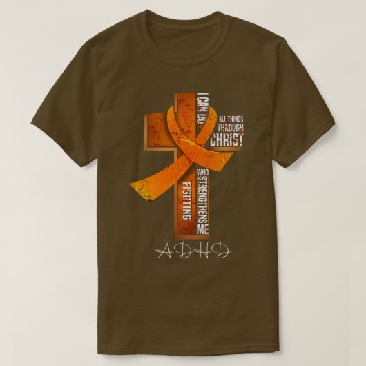 ADHD Awareness Orange Ribbon Christian Cross147  Tシャツ (デザイン正面)