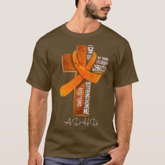 ADHD Awareness Orange Ribbon Christian Cross147 Tシャツ