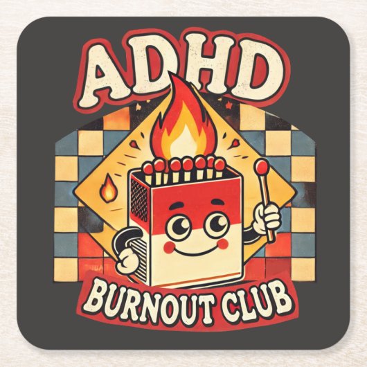 adhd burnout club  スクエアペーパーコースター (正面)
