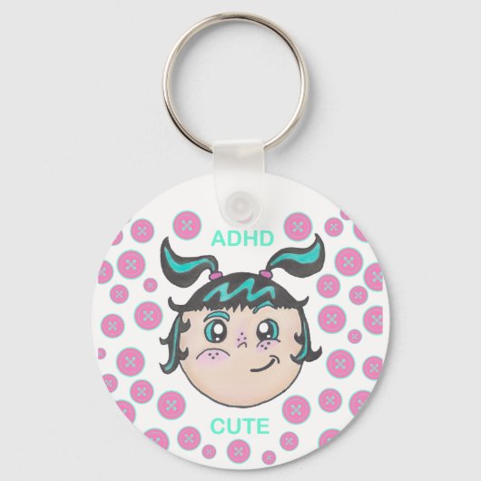 "ADHD Cute"のイラストが入ったキーチェーン キーホルダー (正面)