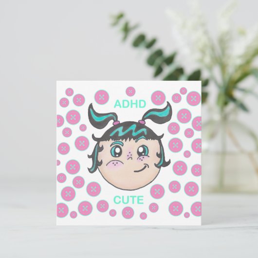 ADHD greeting card  with "ADHD Cute" illustration (スタンド正面)