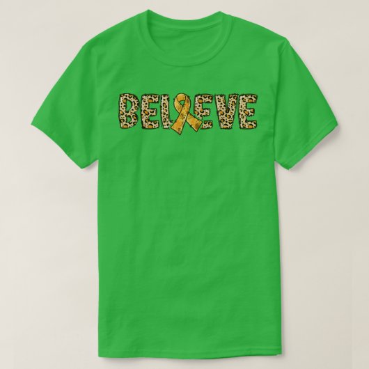 ADHD Leopard Print Orange Ribbon Support Believe  Tシャツ (デザイン正面)