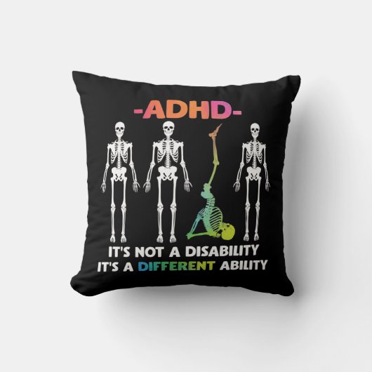 ADHD Not Disability Ability 違う Skeleton(ADHD Not D クッション (正面)