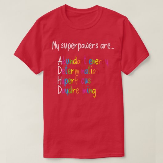 ADHD Superpowers神経多様性認識度プレミアム Tシャツ (デザイン正面)