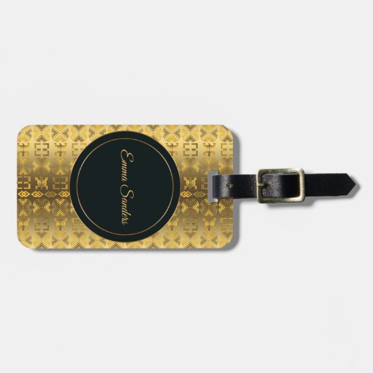 Adinkraの記号を用いる民族のアフリカパターン ラゲッジタグ (正面横)