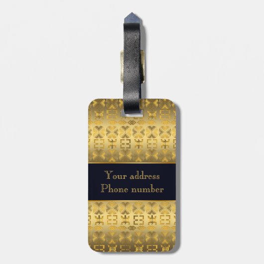 Adinkraのsimbolsが付いている民族のアフリカの金パターン ラゲッジタグ (裏面縦)