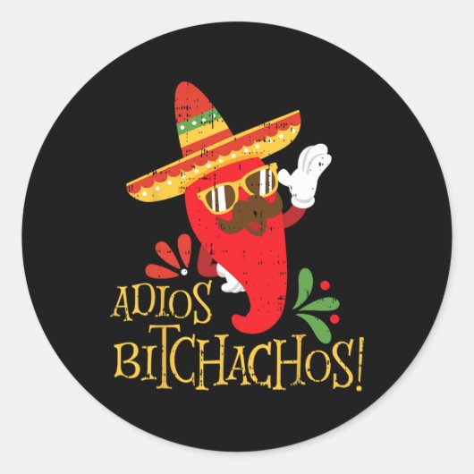 Adios Achos Cinco De Mayo Mexican Chili Peppers ラウンドシール (正面)
