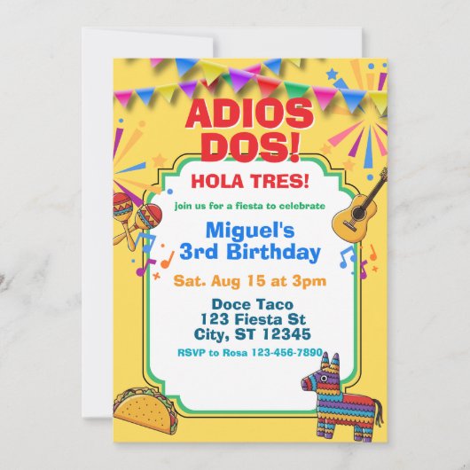 Adios Dos, 3rd Birthday Fiesta Invitation 招待状 (正面)