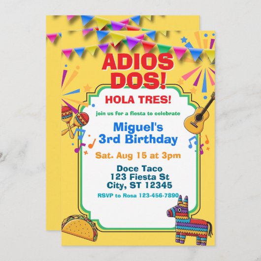 Adios Dos, 3rd Birthday Fiesta Invitation 招待状 (正面/裏面)