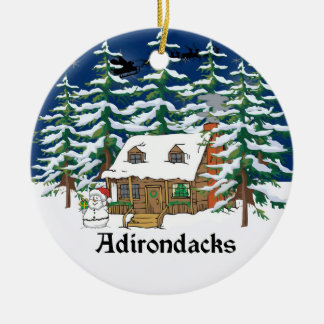 Adirondackの丸太小屋のクリスマスのオーナメント セラミックオーナメント