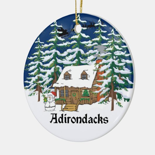 Adirondackの丸太小屋のクリスマスのオーナメント セラミックオーナメント (左)