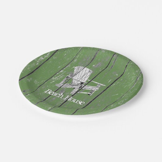 Adirondackの白い椅子あなたの文字の背景色 ペーパープレート (アングル)