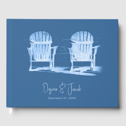 Adirondack Beach Chairs Azure Blue White Wedding ゲストブック (正面)