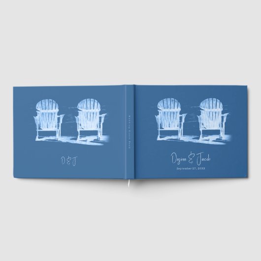 Adirondack Beach Chairs Azure Blue White Wedding ゲストブック (全面)