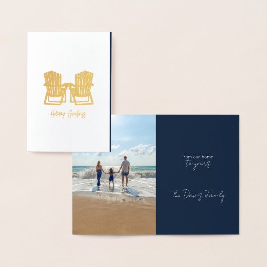 Adirondack Chairs Mini Holiday Greeting with photo 箔カード (ディスプレー)