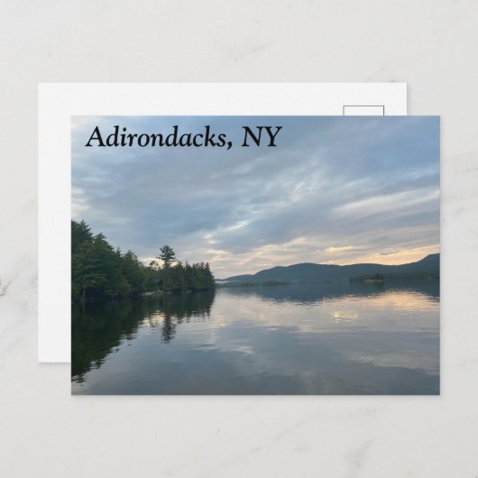 Adirondacks、NY湖と山のはがき ポストカード (正面/裏面)