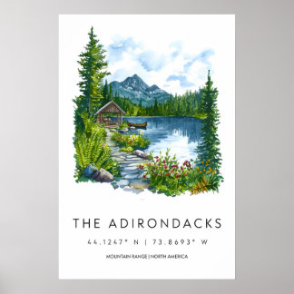 Adirondacks Watercolor Poster Adirondacks Travel ポスター